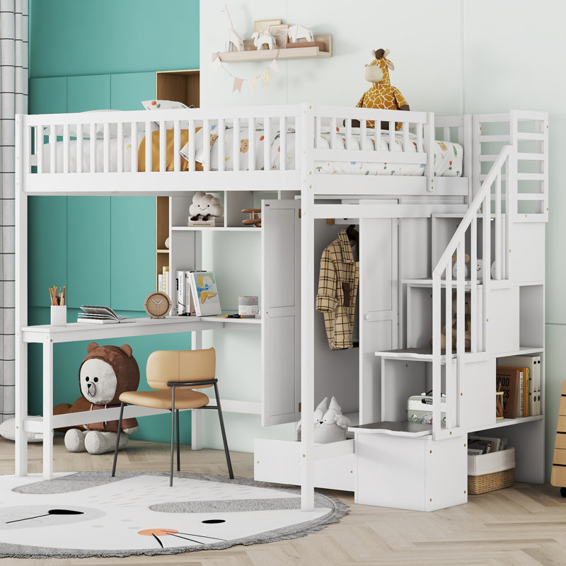 Harriet Bee Loft Bed with Desk Bookcase and Storage Stairs Reviews Wayfair